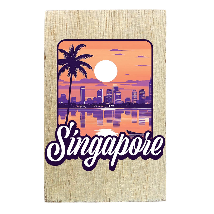 Singapore Design B Souvenir Wooden 2" x 3" Fridge Magnet Image 1