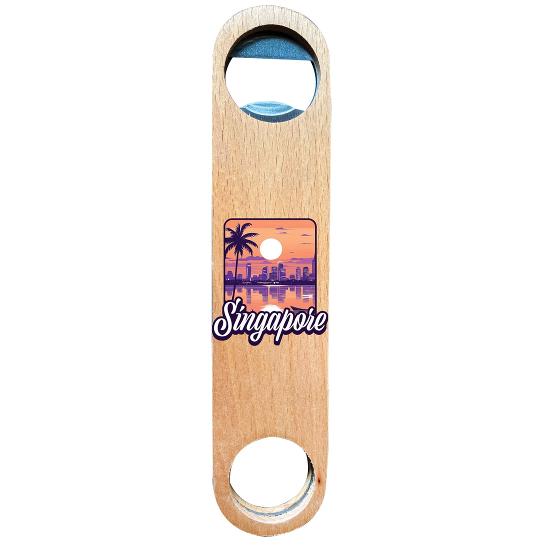 Singapore Design B Souvenir Magnetic Wooden Bottle Opener Image 1