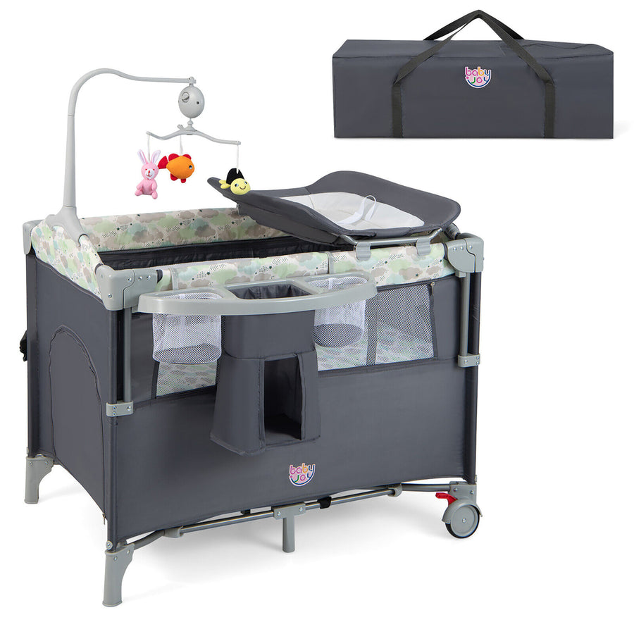 5-in-1 Baby Beside Sleeper Bassinet Portable Crib Playard w/Diaper Changer Gray Image 1