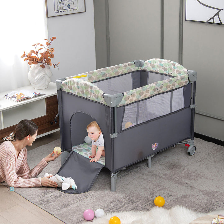 5-in-1 Baby Beside Sleeper Bassinet Portable Crib Playard w/Diaper Changer Gray Image 4
