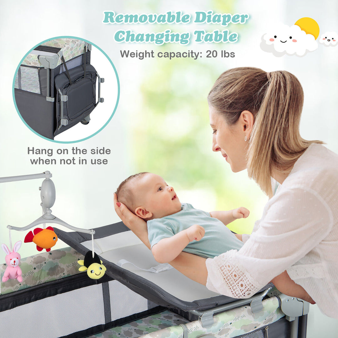 5-in-1 Baby Beside Sleeper Bassinet Portable Crib Playard w/Diaper Changer Gray Image 6