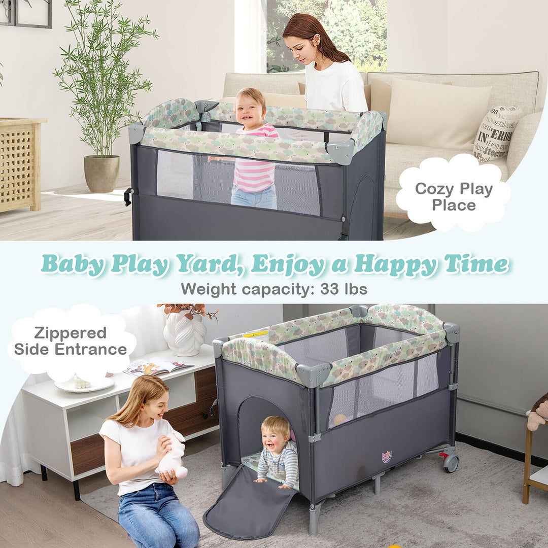 5-in-1 Baby Beside Sleeper Bassinet Portable Crib Playard w/Diaper Changer Gray Image 7
