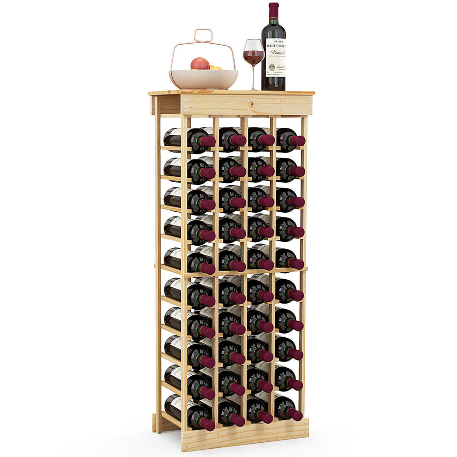 40 Bottles Modular Wine Rack Wood Stackable Storage Stand Wine Bottle Holder Image 1
