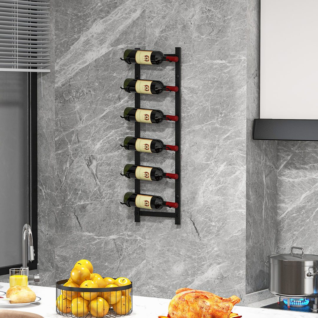 6 Bottles Wall Mounted Wine Rack Metal Wine Display Holder Organizer Image 4