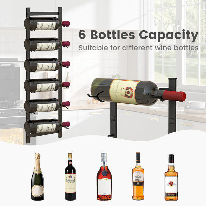 6 Bottles Wall Mounted Wine Rack Metal Wine Display Holder Organizer Image 6