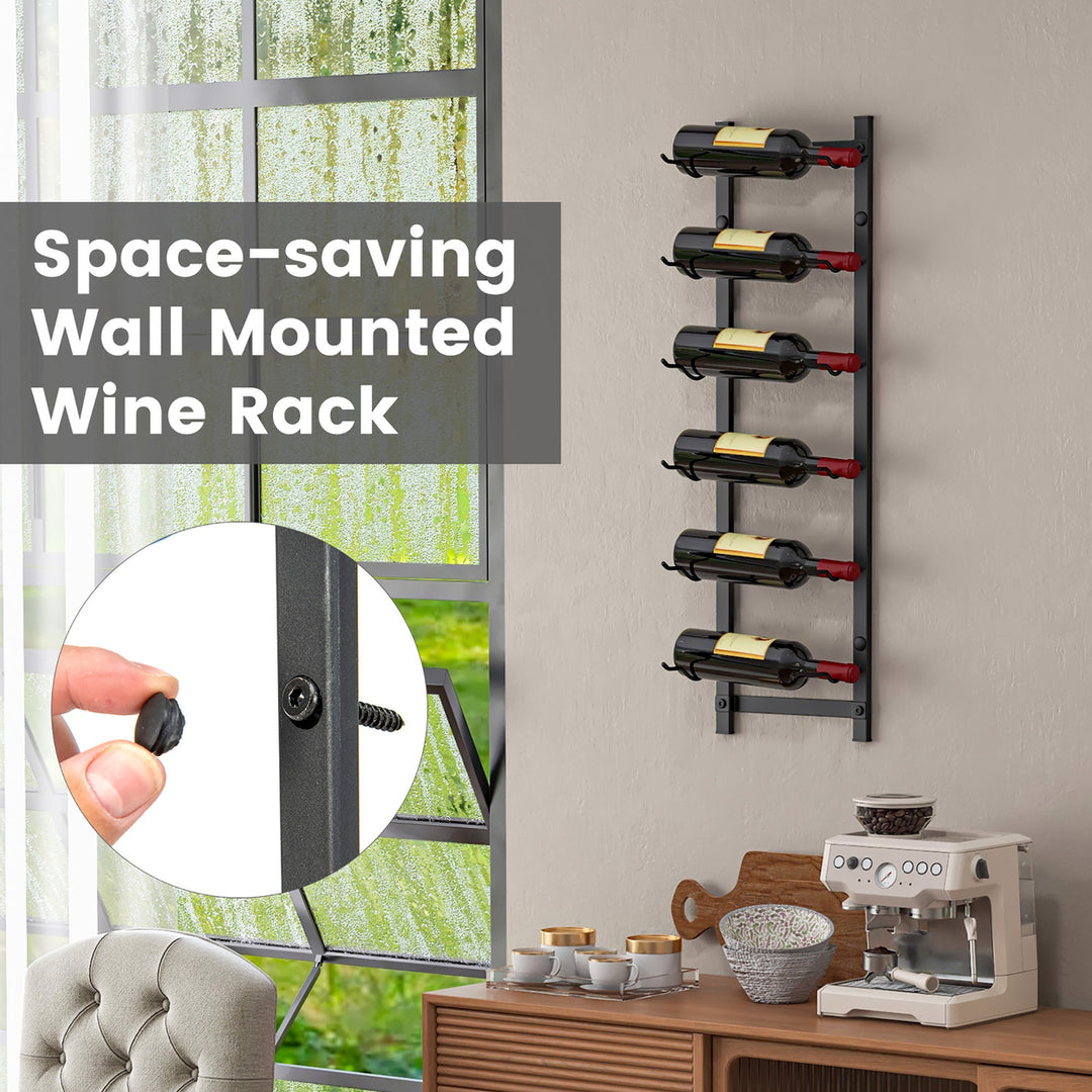 6 Bottles Wall Mounted Wine Rack Metal Wine Display Holder Organizer Image 8