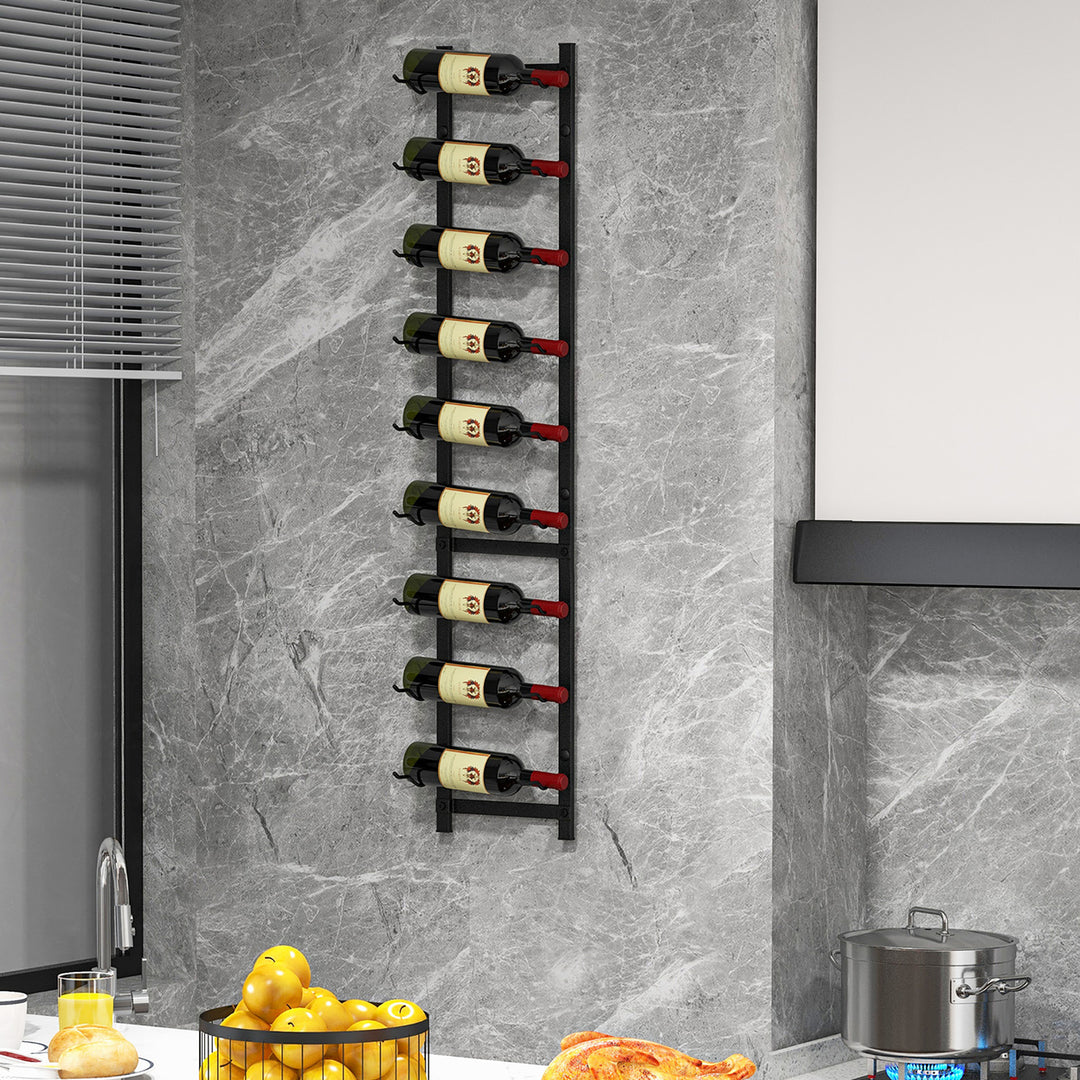 9 Bottles Wall Mounted Wine Rack Metal Wine Display Holder Organizer Image 4