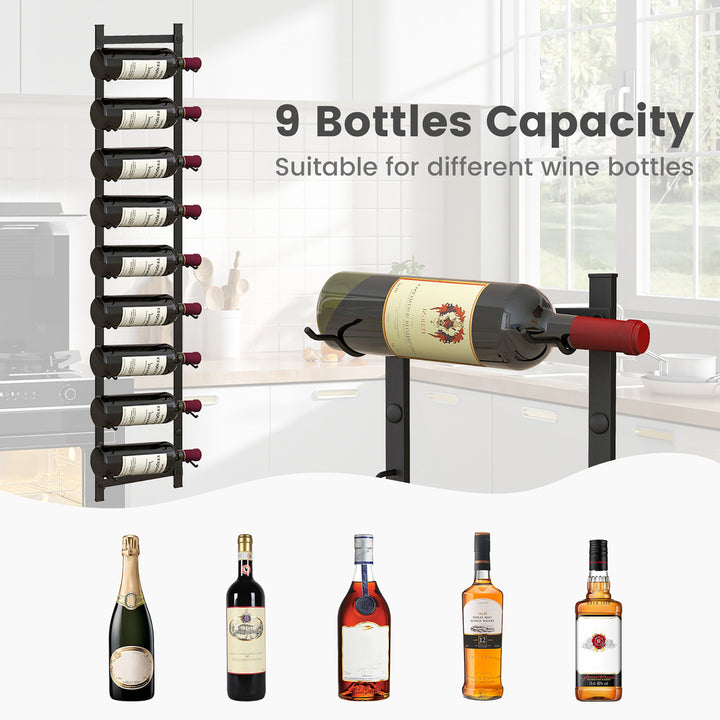 9 Bottles Wall Mounted Wine Rack Metal Wine Display Holder Organizer Image 6