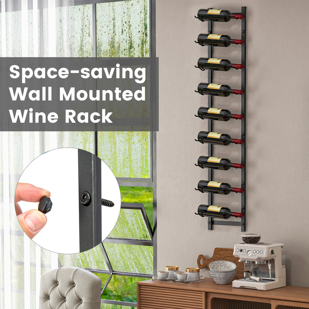 9 Bottles Wall Mounted Wine Rack Metal Wine Display Holder Organizer Image 8