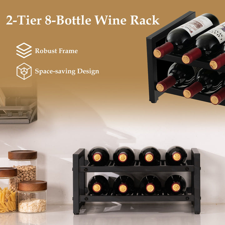 8 Bottle Wine Rack 2 Tier Wine Display Storage Holder Countertop Metal Shelf Image 4