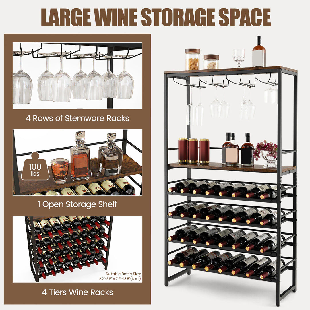 32 Bottles Wine Rack Rustic Wine Storage Holder Freestanding W/ Glass Holder Image 6