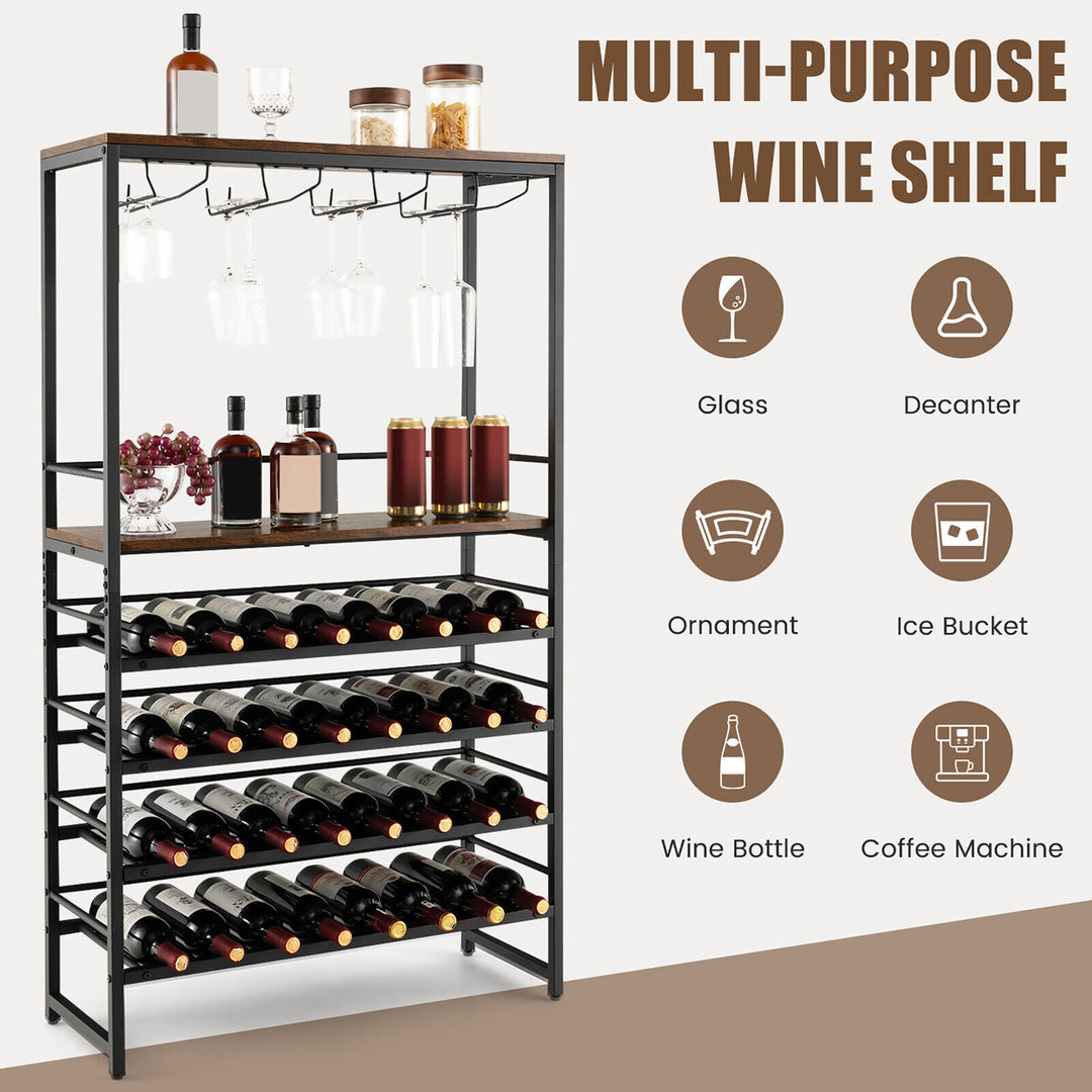 32 Bottles Wine Rack Rustic Wine Storage Holder Freestanding W/ Glass Holder Image 7