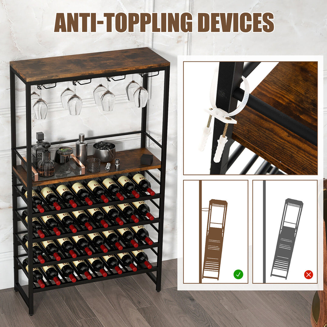 32 Bottles Wine Rack Rustic Wine Storage Holder Freestanding W/ Glass Holder Image 8