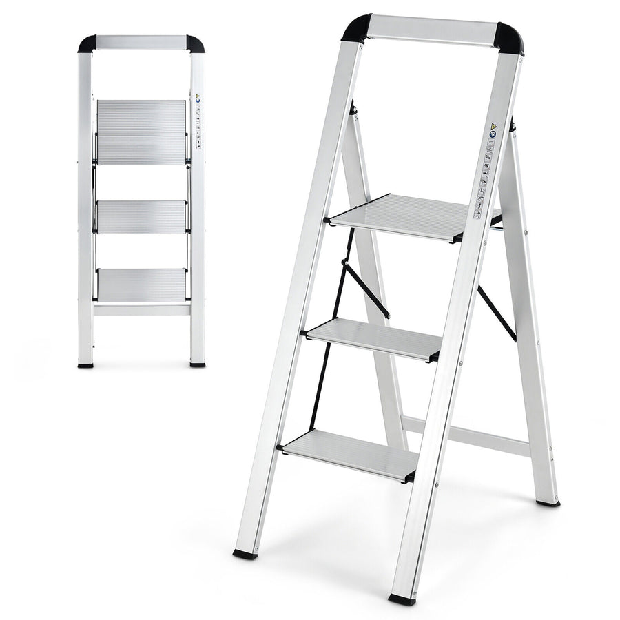 3 Step Ladder Aluminum Folding Step Stool 330lbs Lightweight w/ Non-Slip Pedal Image 1