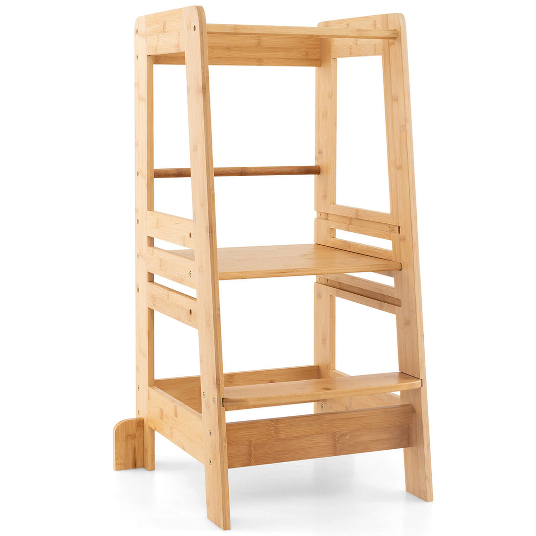 Kids Kitchen Step Stool Kids Standing Tower with Safety Rails Nature Image 1