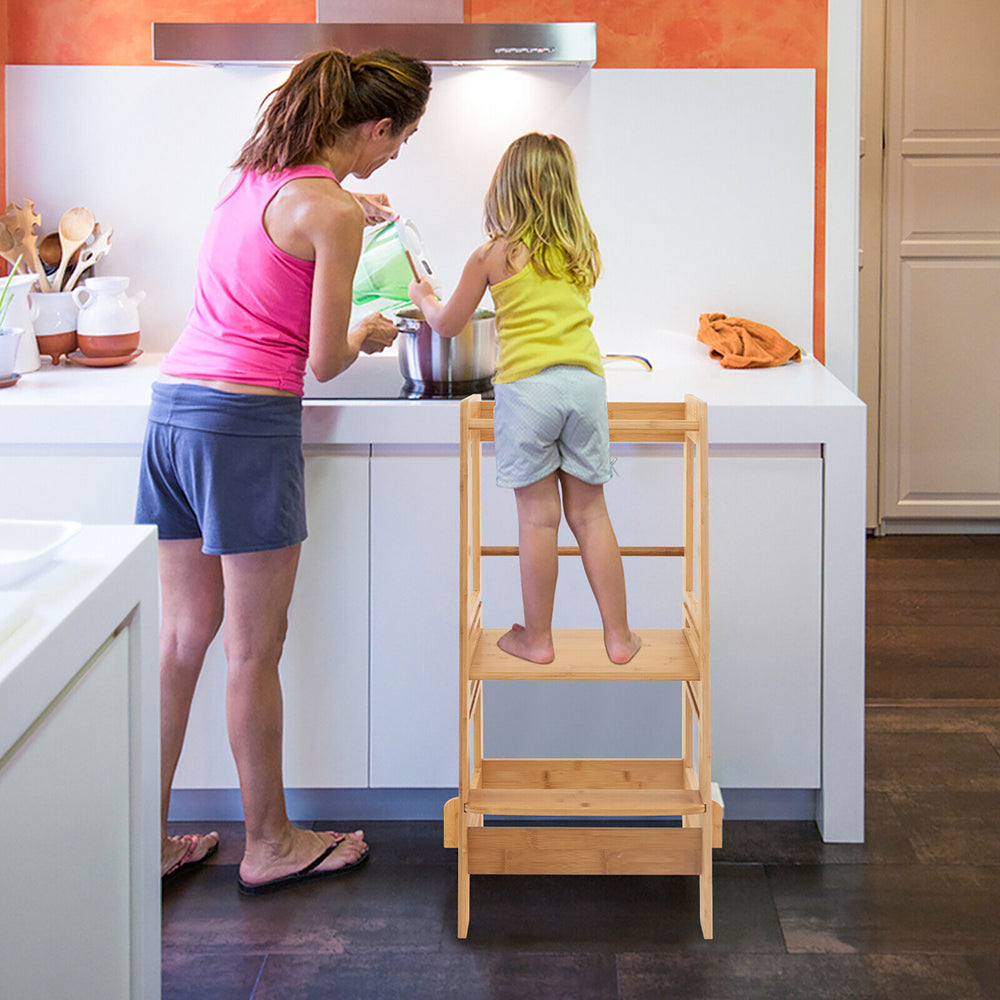 Kids Kitchen Step Stool Kids Standing Tower with Safety Rails Nature Image 2