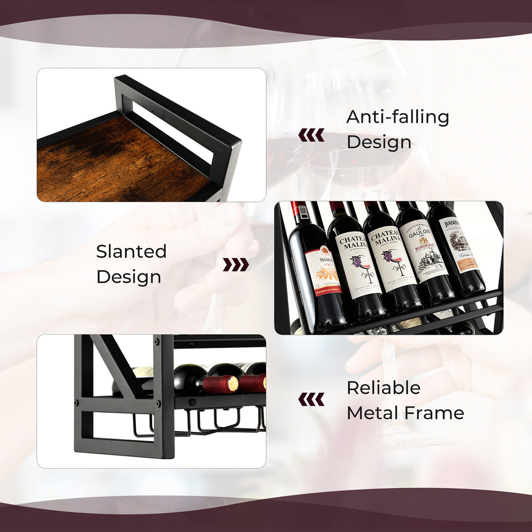 Wall Mounted Rustic Wine Rack 10 Bottles Wine Display Holder W/ Glass Holder Image 8