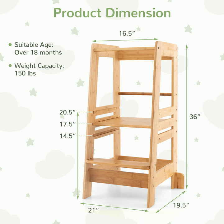 Kids Kitchen Step Stool Kids Standing Tower with Safety Rails Nature Image 3