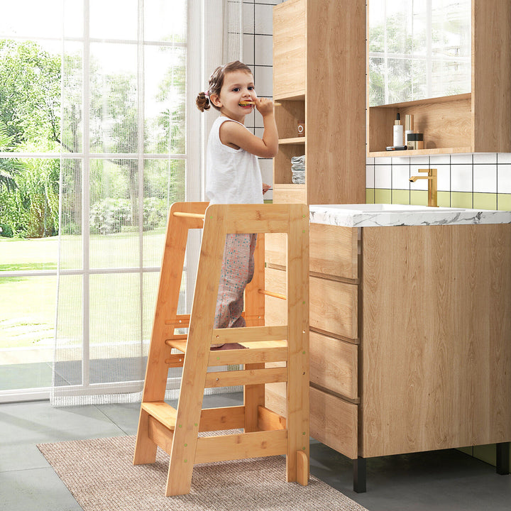 Kids Kitchen Step Stool Kids Standing Tower with Safety Rails Nature Image 4