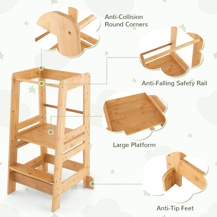 Kids Kitchen Step Stool Kids Standing Tower with Safety Rails Nature Image 4