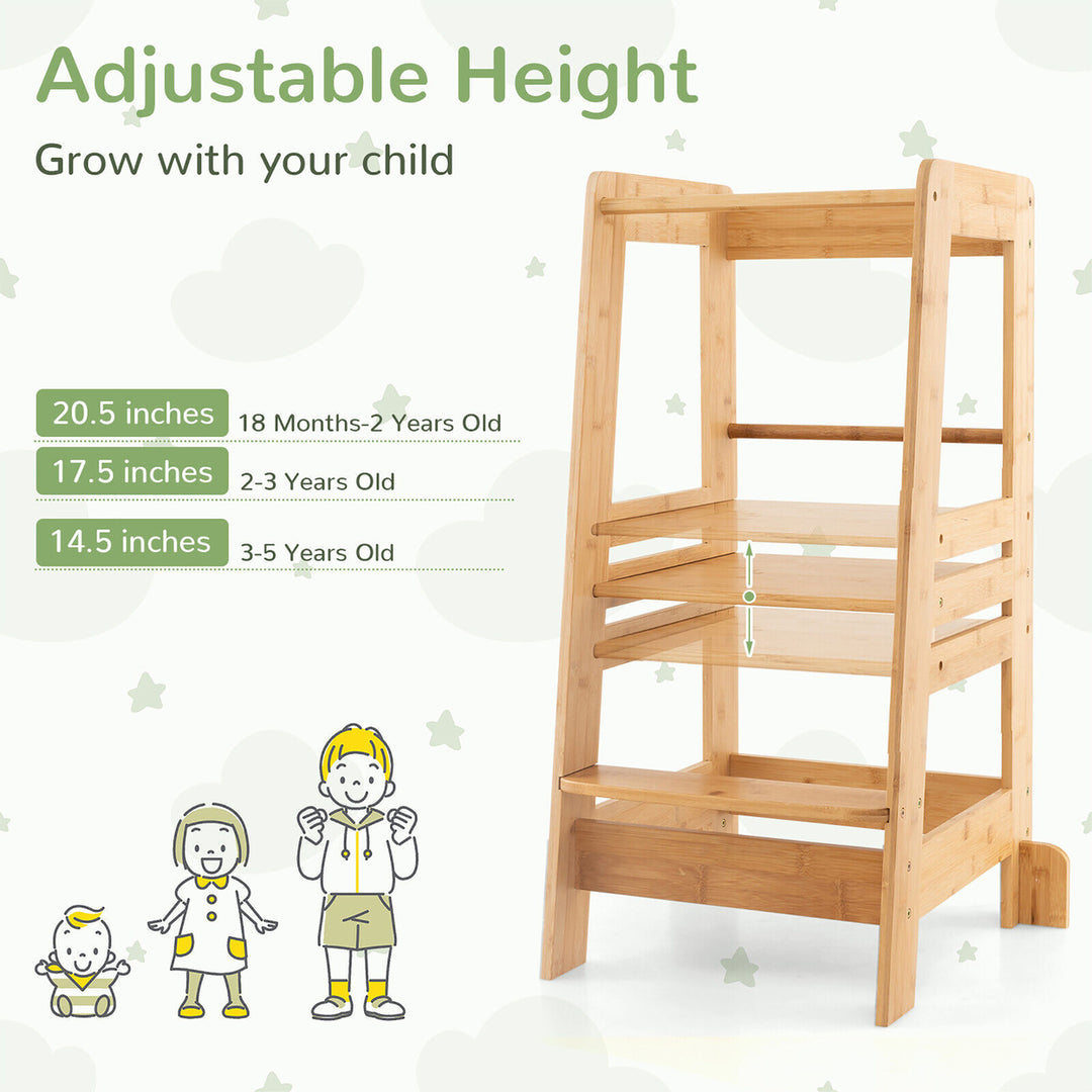 Kids Kitchen Step Stool Kids Standing Tower with Safety Rails Nature Image 6