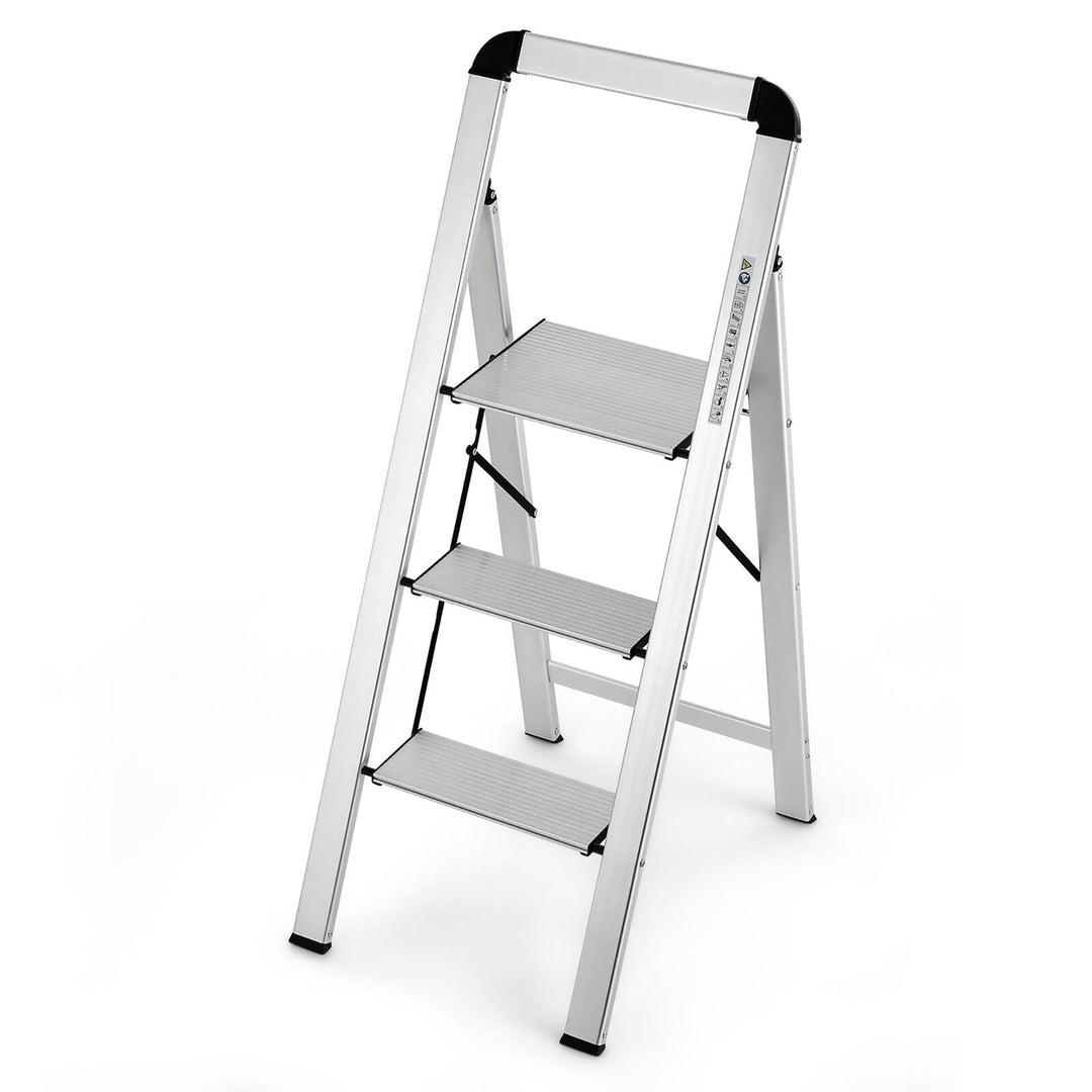 3 Step Ladder Aluminum Folding Step Stool 330lbs Lightweight w/ Non-Slip Pedal Image 10