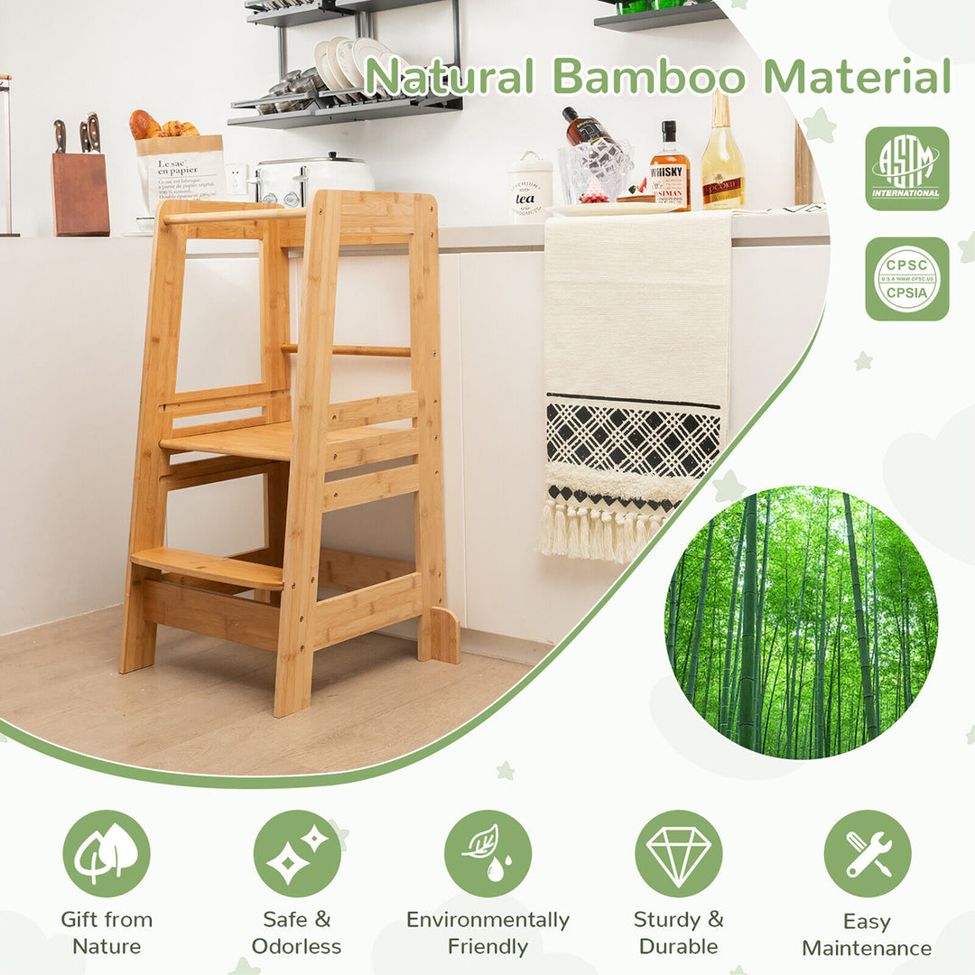 Kids Kitchen Step Stool Kids Standing Tower with Safety Rails Nature Image 9