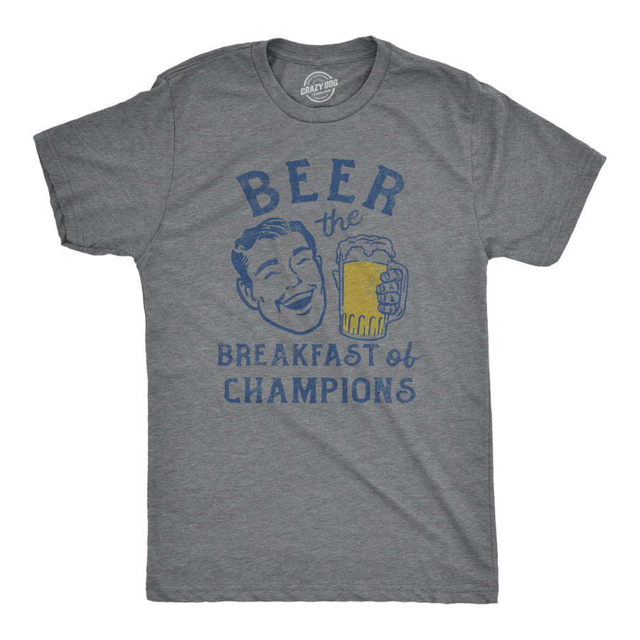 Mens Beer The Breakfast Of Champions T Shirt Funny Drinking Partying Drunk Joke Tee For Guys Image 1