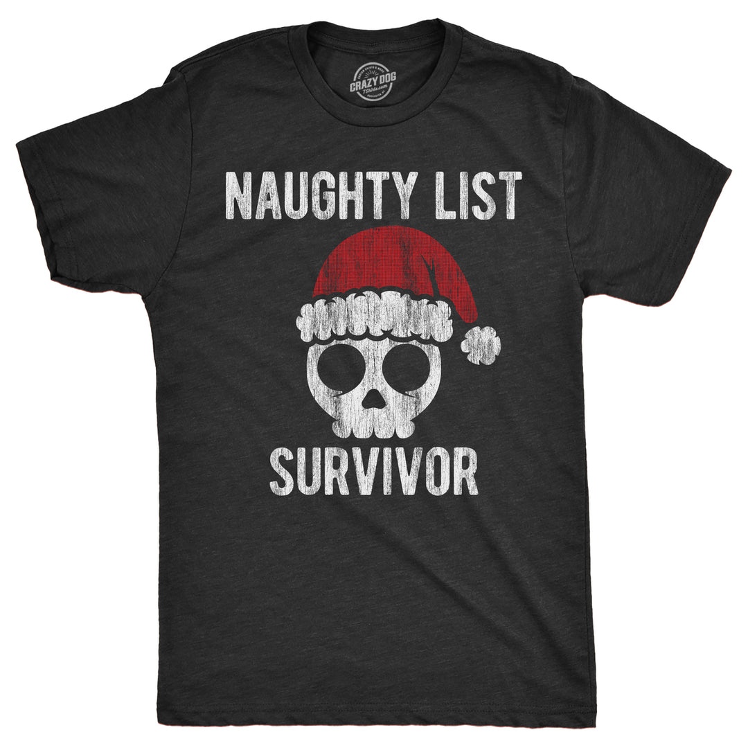 Mens Naughty List Survivor T Shirt Funny Xmas Santa Claus Bad Behavior Joke Tee For Guys Image 1