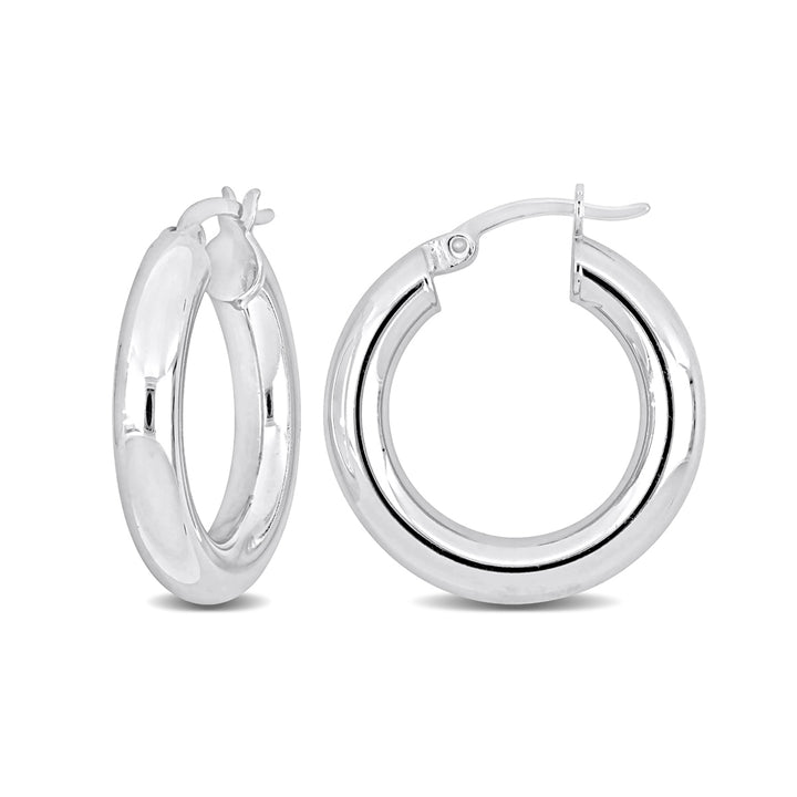 Sterling Silver Polished Hoop Earrings (1 inch 4mm) Image 1