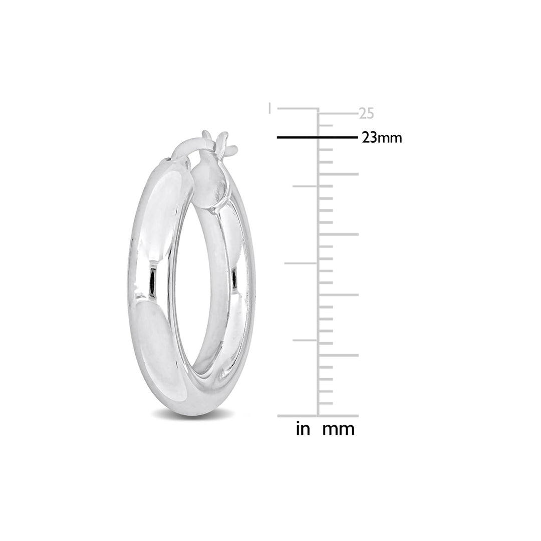 Sterling Silver Polished Hoop Earrings (1 inch 4mm) Image 3