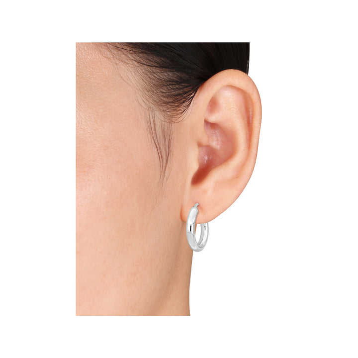 Sterling Silver Polished Hoop Earrings (1 inch 4mm) Image 4