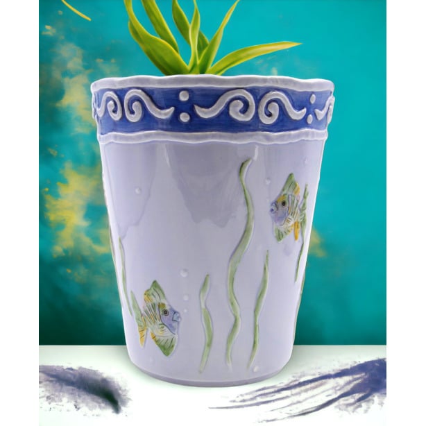 Ceramic Fish Theme Plant Pot 9.5in Image 1