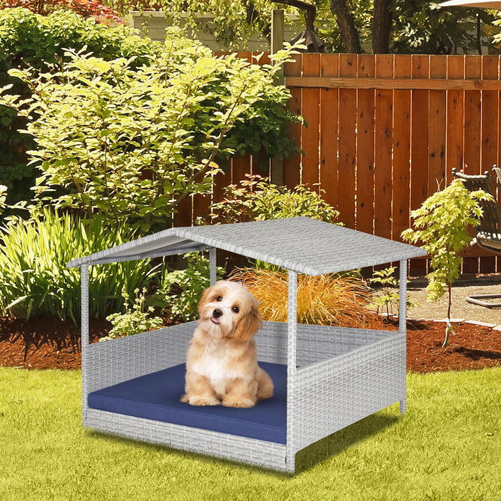 Wicker Dog House Weather-Resistant Raised Rattan Pet Bed w/ Detachable Cushion Image 4