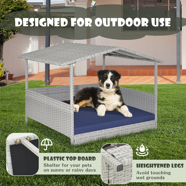 Wicker Dog House Weather-Resistant Raised Rattan Pet Bed w/ Detachable Cushion Image 8