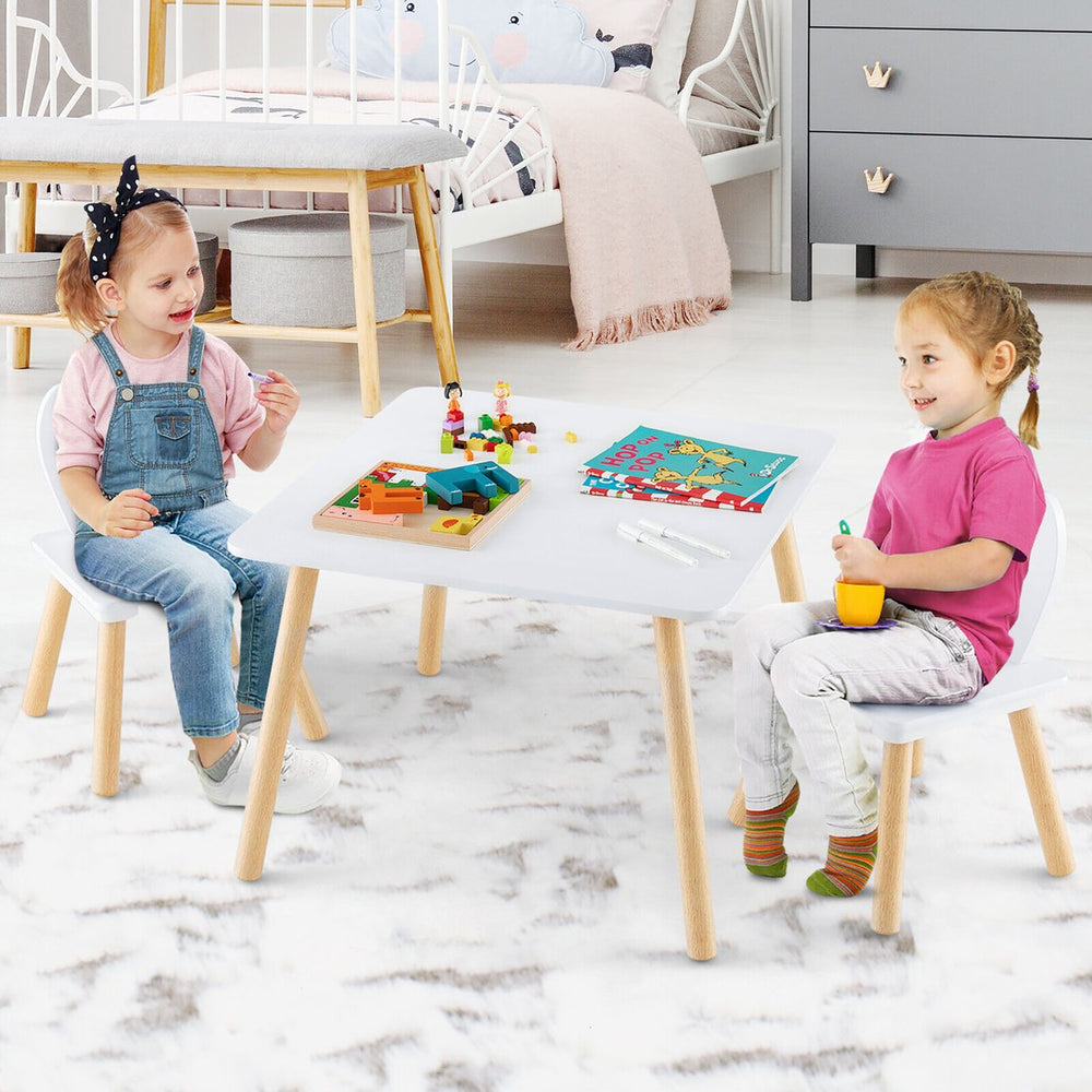 3 Pieces Kids Table and Chairs Set Children Wooden Furniture Set w/Solid Wood Legs Image 2