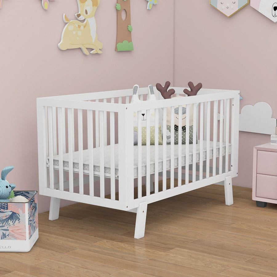 Wooden Baby Crib 3-Height Adjustable Wood Mini Crib Non-Toxic Finish In White Image 1