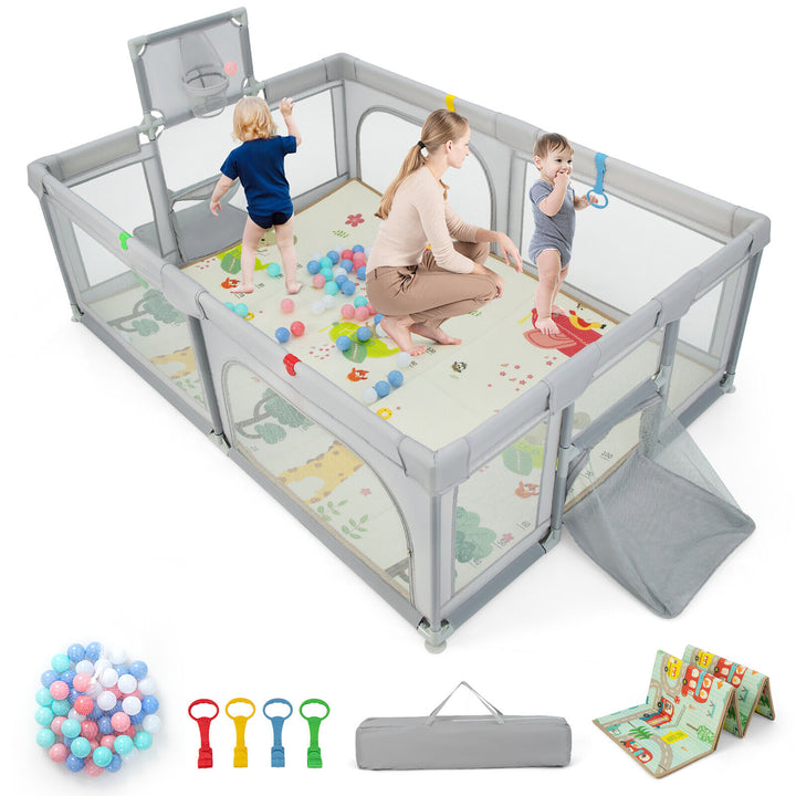 Baby Playpen Large Safe Play Yard Fun Activity Center with Mat and Soccer Nets Image 1