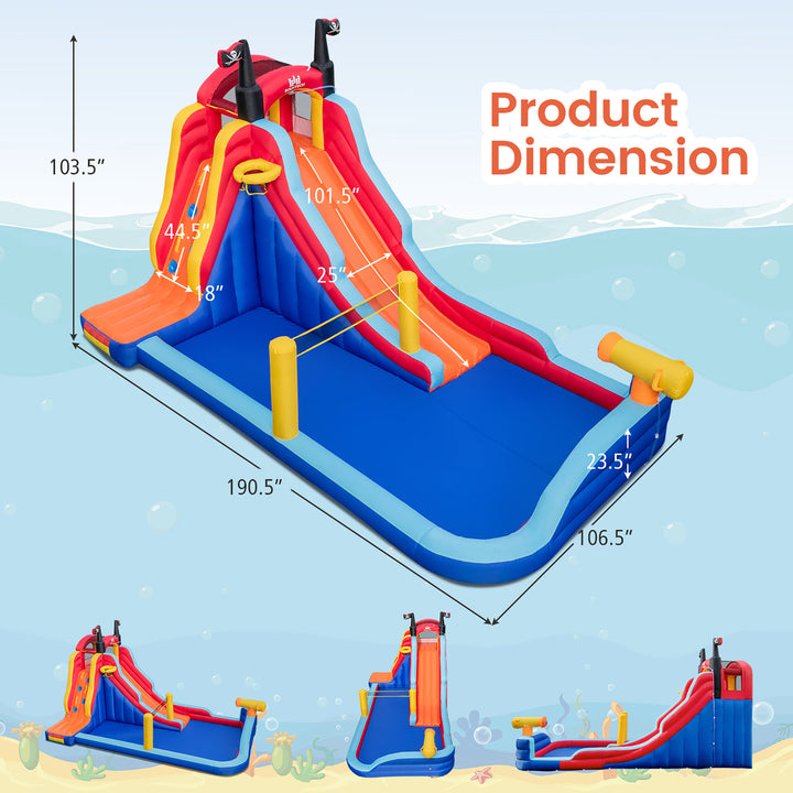 Inflatable Water Slide Park Pirate Theme Bouncer Playhouse Castle w/ 680W Blower Image 3