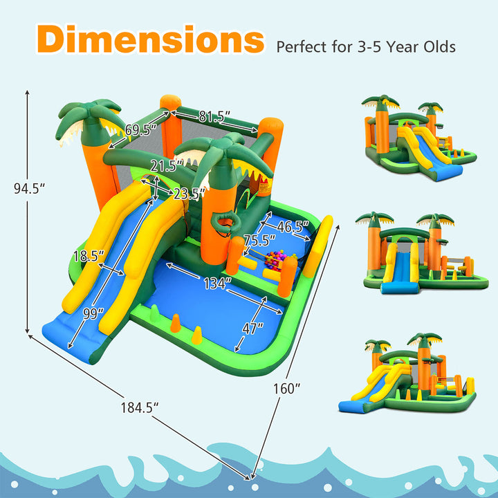 Tropical Inflatable Bounce Castle, 8-in-1 Giant Jumping House w/ 750W Blower Image 2