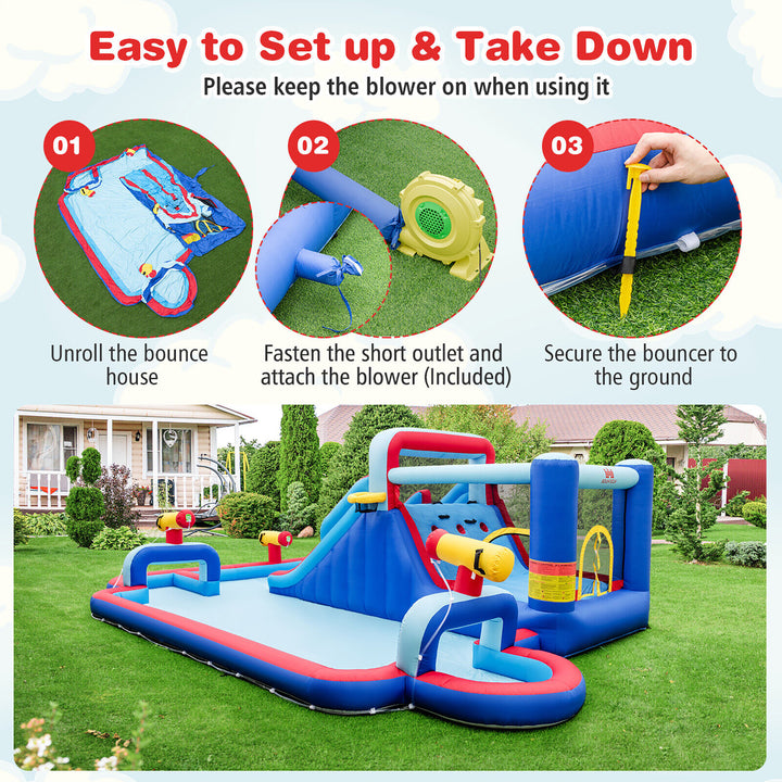 Inflatable Water Slide Park Kids Bounce House Climbing Jumping with 950W Blower Image 8