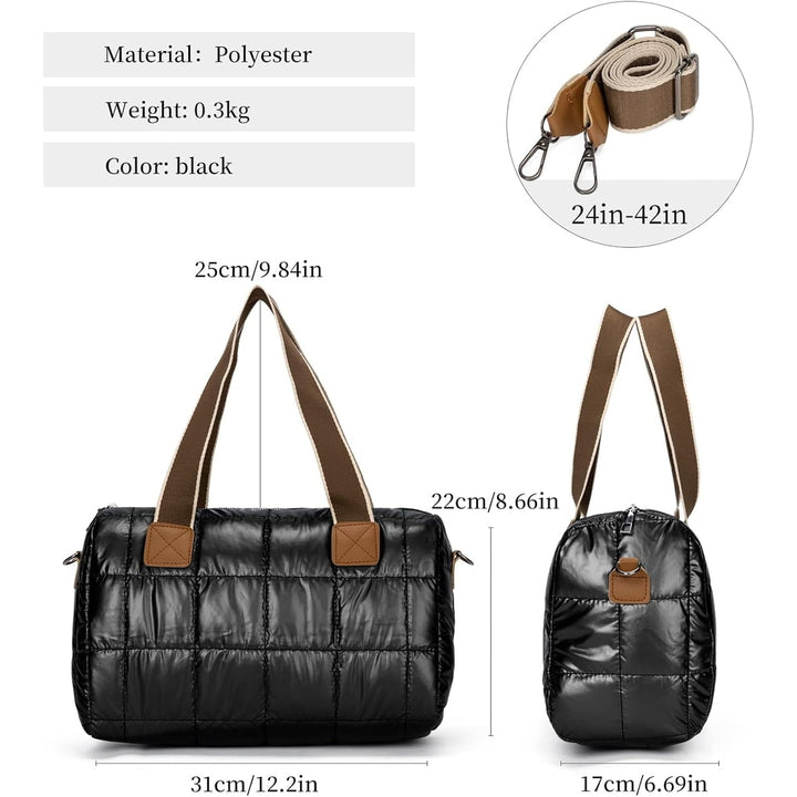 Puffer Tote Bag for Women Quilted Crossbody Bags Large Down Cotton Soft Padded Handbag Image 2