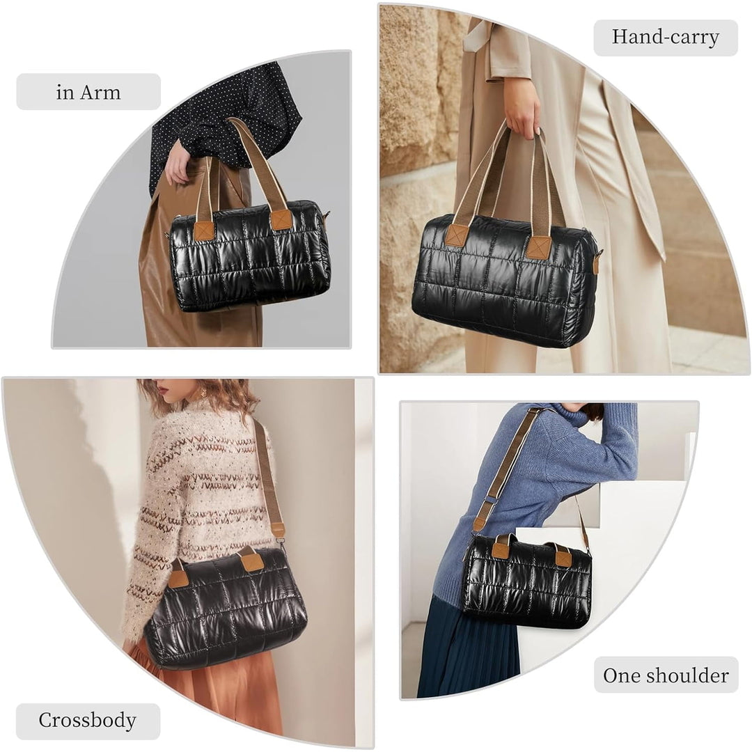 Puffer Tote Bag for Women Quilted Crossbody Bags Large Down Cotton Soft Padded Handbag Image 4