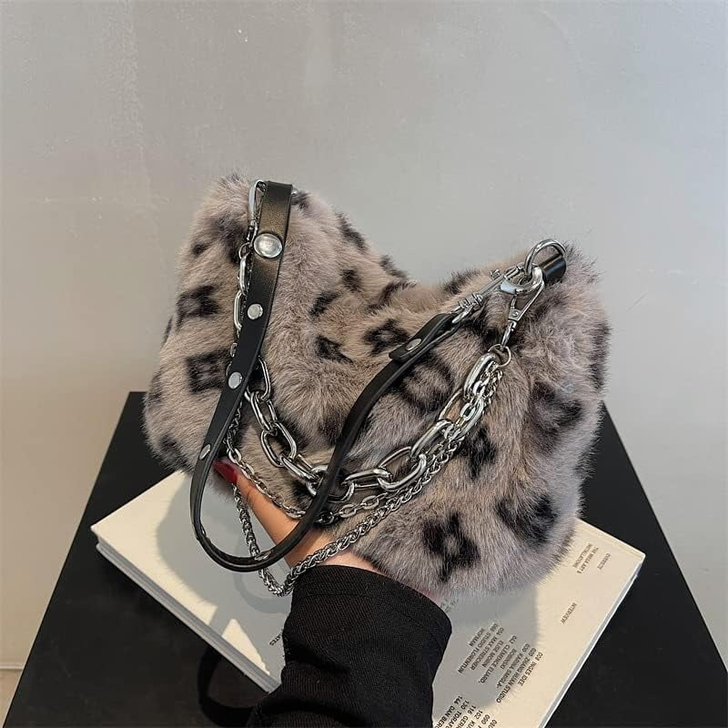 2022  Leopard Print Plush Shoulder Cross-body Bag Fashion Chain One-shoulder Armpit Tote Y2K Purse Hobo Bag Image 4