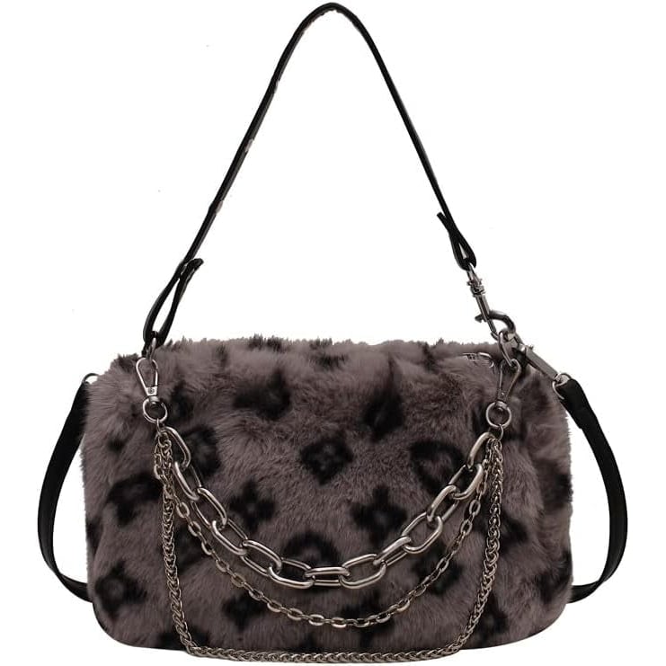 2022 Leopard Print Plush Shoulder Cross-body Bag Fashion Chain One-shoulder Armpit Tote Y2K Purse Hobo Bag Image 1