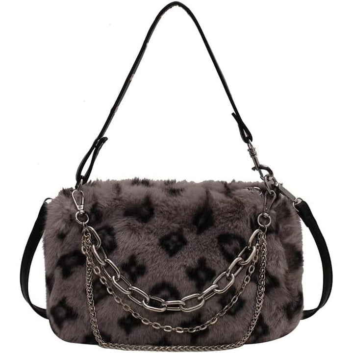 2022 Leopard Print Plush Shoulder Cross-body Bag Fashion Chain One-shoulder Armpit Tote Y2K Purse Hobo Bag Image 1