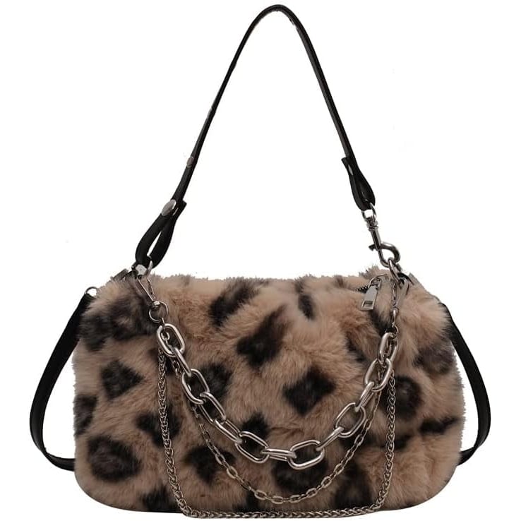 2022 Leopard Print Plush Shoulder Cross-body Bag Fashion Chain One-shoulder Armpit Tote Y2K Purse Hobo Bag Image 1