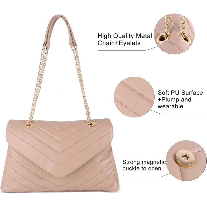 Quilted Crossbody Bags for Women Trendy Roomy Shoulder Handbags with Flap Gold Hardware Chain Purses Shoulder Bag Image 12