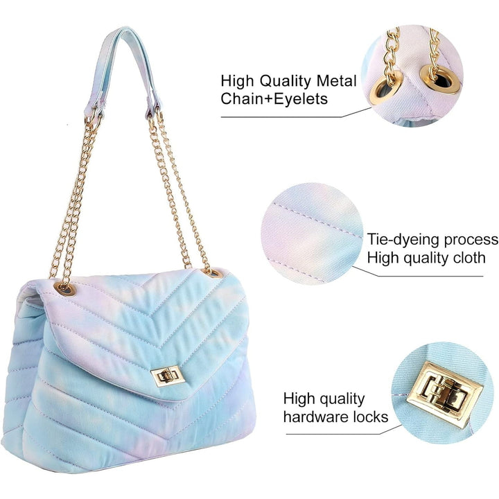 Quilted Crossbody Bags for Women Denim Shoulder Bag with Flap Hardware Chain Strap Trendy Handbag Purses Image 4