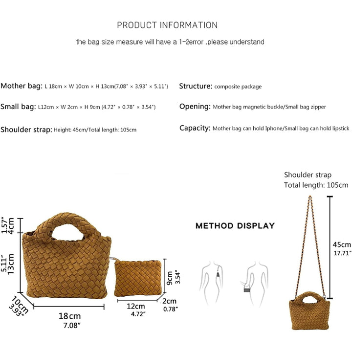 Women Handbags and Purses All-match Woven Composite Bag Travel Pouch Phone Bag Small Tote Shoulder Bag Chain Crossbody Image 12